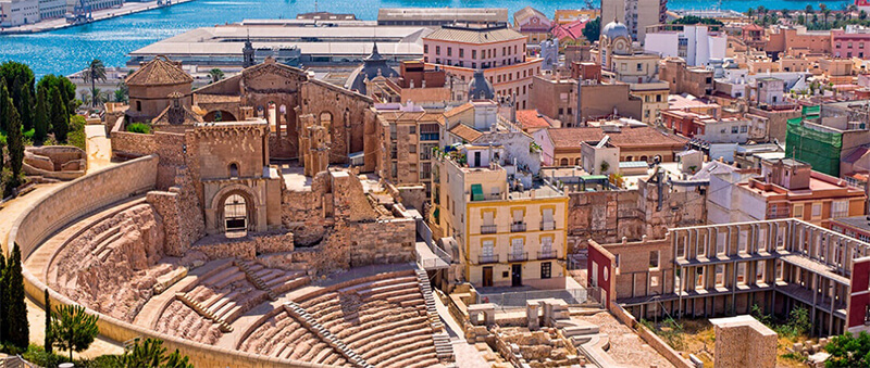 <strong>Aerial view of Cartagena, Murcia</strong> on <a href='https://www.spain.info/en/route/road-trip-east-coast-spain/' target='_blank'><strong>Spain Official Website</strong></a>.